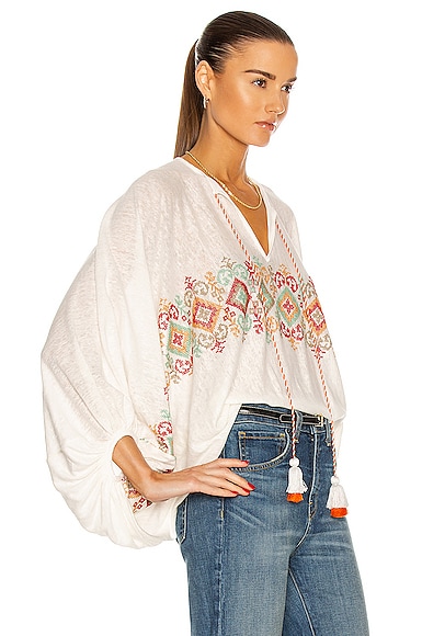 Silvia Tcherassi Geva Embroidered Tassel Blouse In Multicolor