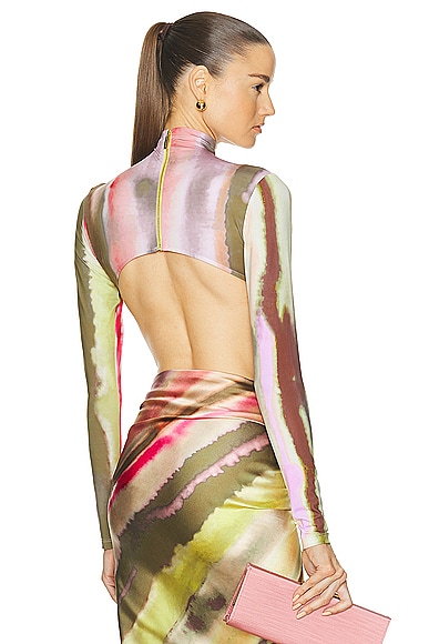 SILVIA TCHERASSI Olante Bodysuit in Artichoke Pink Abstract Stripes
