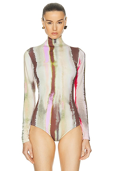 Shop Silvia Tcherassi Olante Bodysuit In Artichoke Pink Abstract Stripes