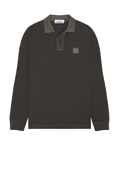Stone Island Long Sleeve Polo in Charcoal | FWRD Stone Island Long Sleeve Polo in Charcoal | FWRD
