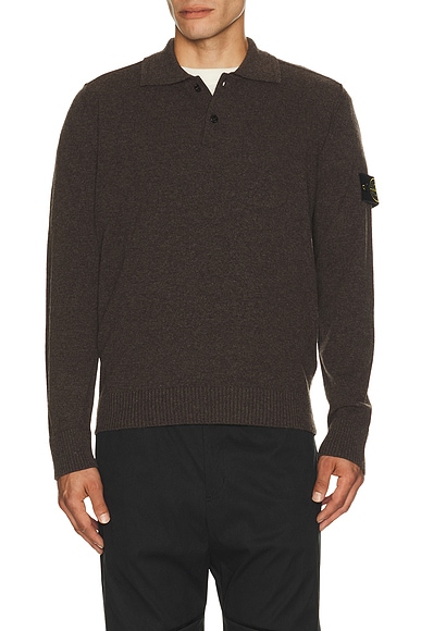 Stone Island Long Sleeve Polo in Melange Lead