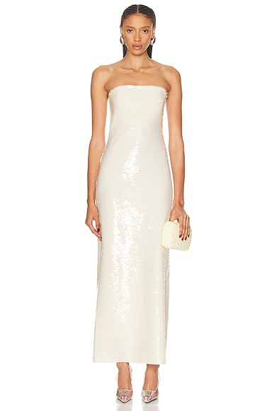 SEV Sequin Strapless Midi Dress in Ivory