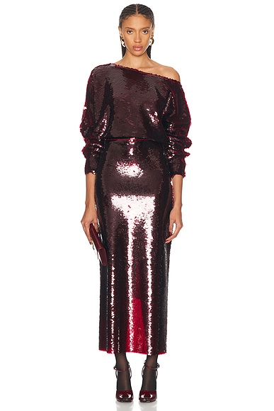 SEV Sequin Midi Dress in Burgundy