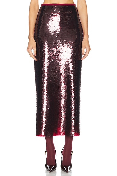 SEV Sequin Midi Skirt in Burgundy