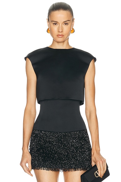 SEV Berthe Doble Satin Top in Black