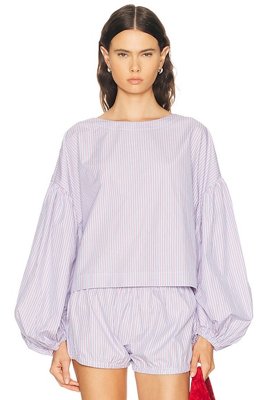 Suzie Kondi Balon Top in Chambray & Poppy Stripe