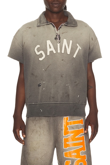 SAINT Mxxxxxx Saint Short Sleeve Half Zip Sweat in Charcoal