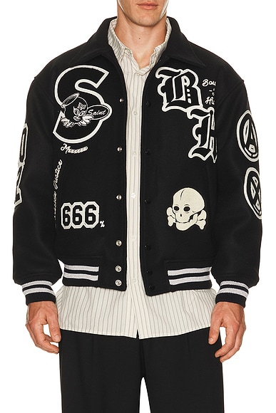 SAINT Mxxxxxx Snt Hunter X Bounty Hunter Varsity Jacket in Black