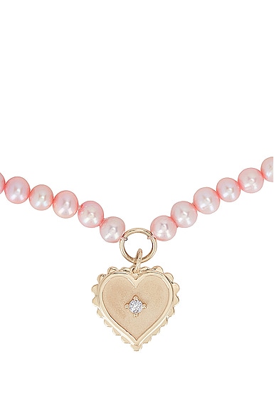 Sydney Evan Scallop Heart Charm Beaded Choker In Rose