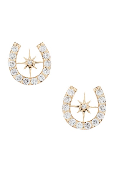 Sydney Evan Starburst Horseshoe Stud Earrings in Gold