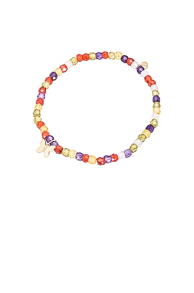 Sydney Evan Tiny Pure Butterfly Charm On Faceted Rondelle Bracelet In Multi & Gold