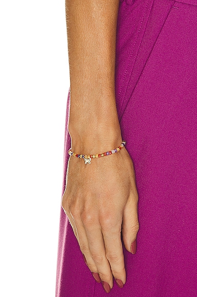 Shop Sydney Evan Tiny Pure Butterfly Charm On Faceted Rondelle Bracelet In Multi & Gold