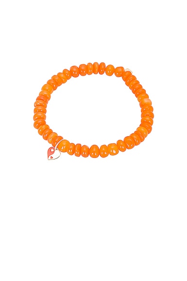 Sydney Evan Small Yin Yang Heart Charm On Opal Smooth Bracelet In Orange & Pink