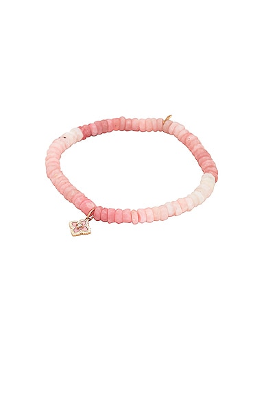 Sydney Evan Moroccon Enamel Charm Beaded Bracelet in Pink Opal