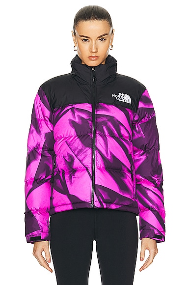 Shop The North Face 1996 Retro Nuptse Jacket In Violet Crocus Garment Fold Print