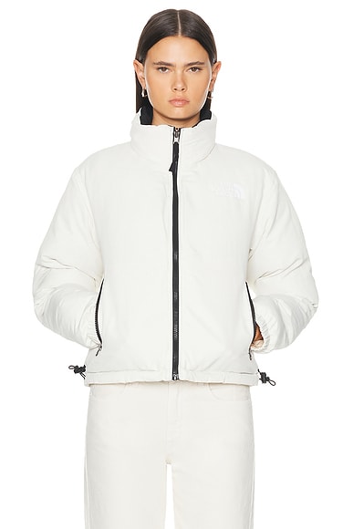 Shop The North Face Crinkle Rev Nuptse Jacket In White Dune Low Fi Hi Tek Dye Print