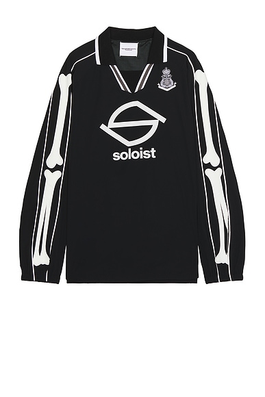 Shop Takahiromiyashita The Soloist Back Gusset Sleeve Polo Collar Football Shirt In Black & White