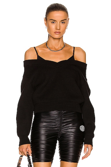 T by Alexander Wang Satin Cami V Neck Sweater in Black
