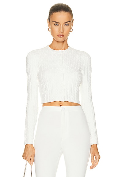 Alexander Wang Crop Snap Front Cardigan in Ivory