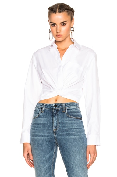 Cotton Twill Twist Front Long Sleeve Shirt