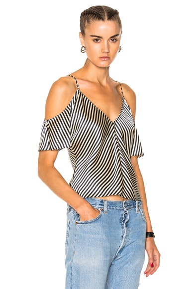 Striped Silk Charmeuse Cold Shoulder Top