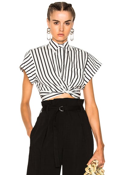 Striped Cotton Twist Front Crop Short Sleeve Shirt