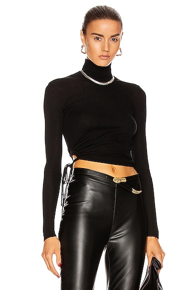 Ruched Rib Long Sleeve Cropped Turtleneck Top