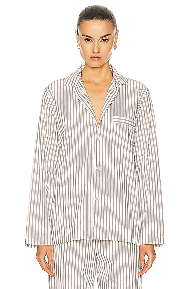 Shop Tekla Long Sleeve Stripe Shirt In Hopper Stripes