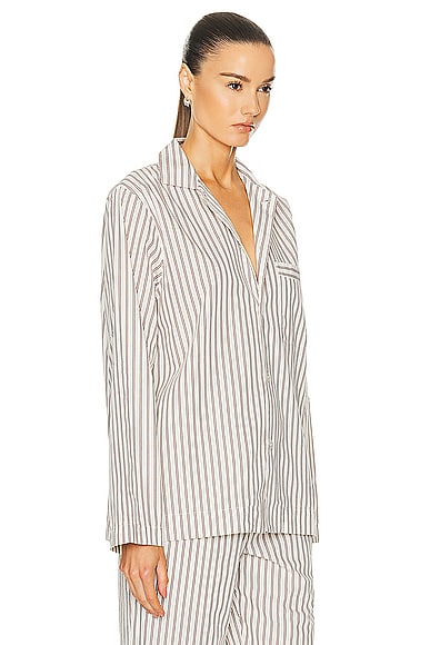 Shop Tekla Long Sleeve Stripe Shirt In Hopper Stripes