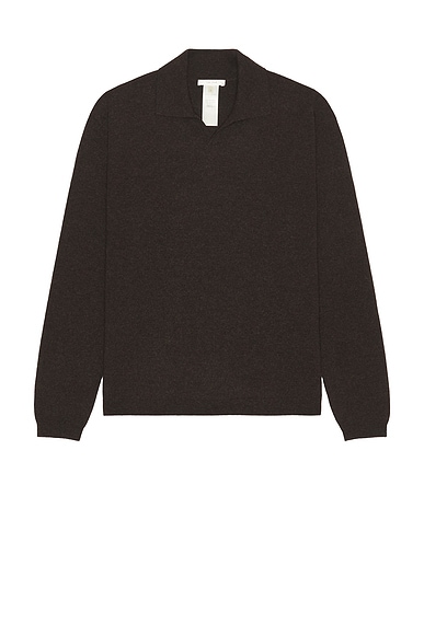 The Row Franz Polo Sweater in Brown Melange
