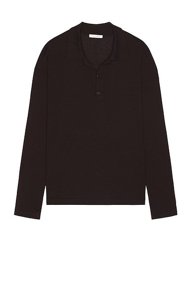 TOM FORD Velour Long Sleeve Polo in Black FWRD