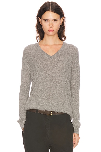 The Row Phora Cashmere Sweater in Light Grey Melange