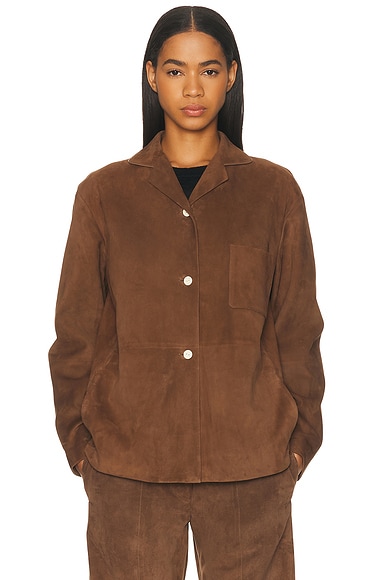 The Row Janine Suede Jacket in Oak Brown