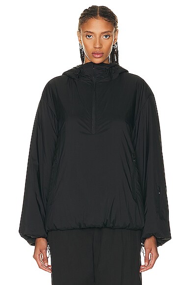 The Row Althena Padded Hooded Quarter-zip Track Jacket In Black