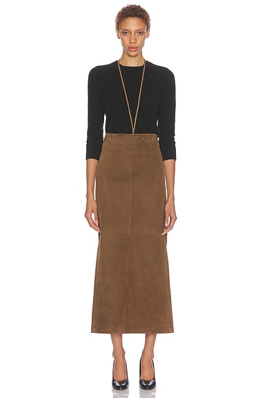 The Row Erina Suede Skirt in Oak Brown