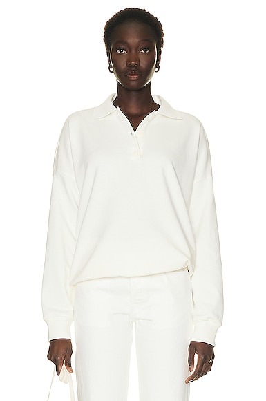 The Row Essentials Corzas Cotton-terry Polo Top In Seashell