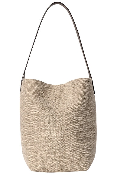 The Row Park Two North South Canvas Medium Tote Bag in Shell & Deep Brown ANS