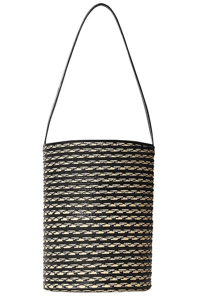 The Row Beau Raffia North South Small Tote Bag in Black & Natural