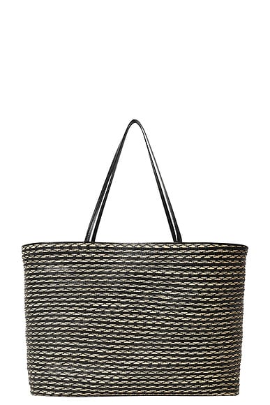 The Row Beau Raffia Large Tote Bag in Black & Natural ANS