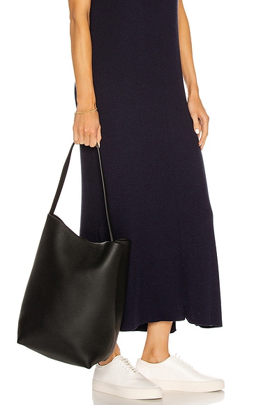 The Row North South Park Leather Tote Bag In Black