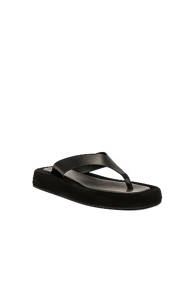 The Row Ginza Leather Platform Flip Flops In Black | ModeSens