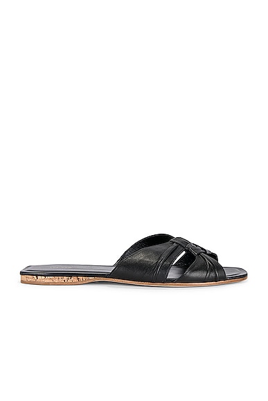 The Row Soft Knot Flat Sandal in Black & Cork