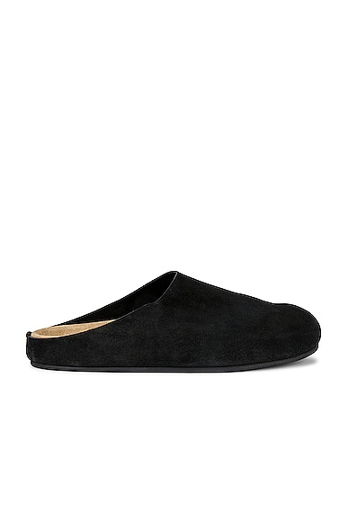 The Row Hugo Suede Mules In Navy