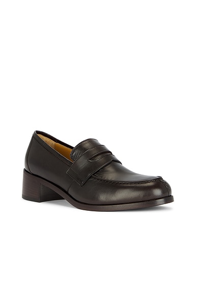The Row Dark Brown Leather Loafers In Chocolate