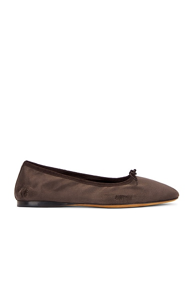 The Row Satin Hereditas Ballerina Flat in Brown