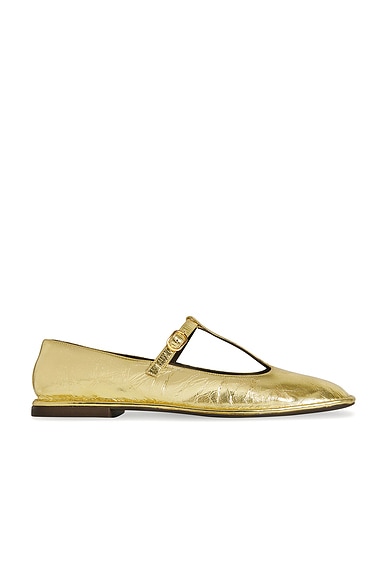 The Row Square T-strap Flat in Gold