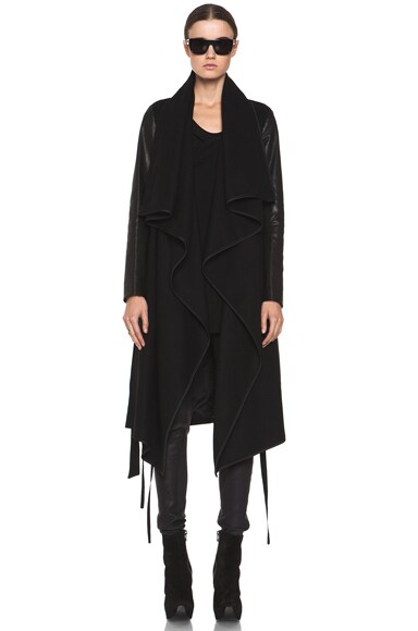 Tess Giberson Drape Coat with Leather in Black | FWRD