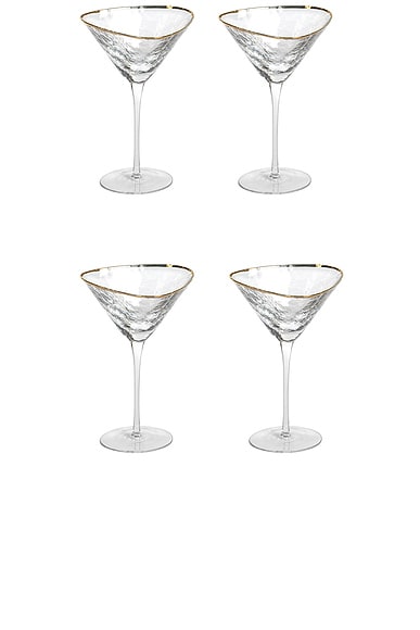 The Favorites Aperitivo Triangular Martini Glasses Set Of 4 in Clear & Gold