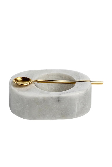Tuscan Marble Salt And Pepper Bowl With Gold Spoon