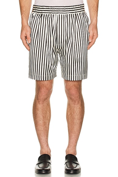Fluid Silk Baton Stripe Pleated Piping Lounge Shorts